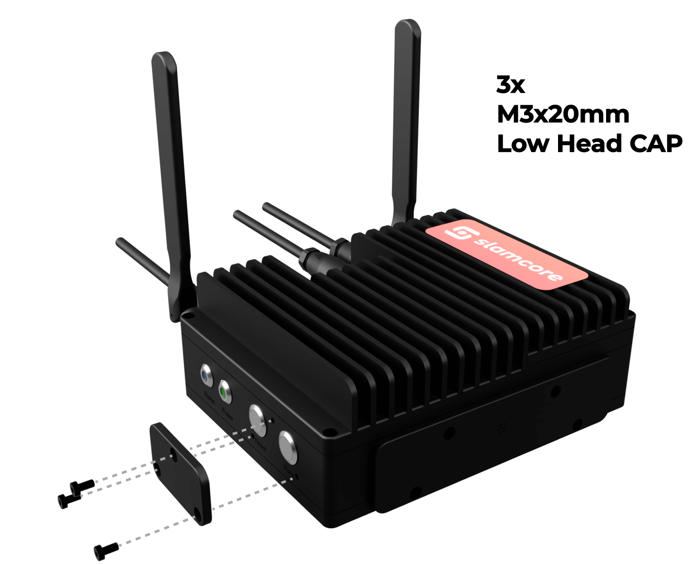 To access buttons on the South face, remove the three screws indicated to remove the IP65 rated port cover using a hex key