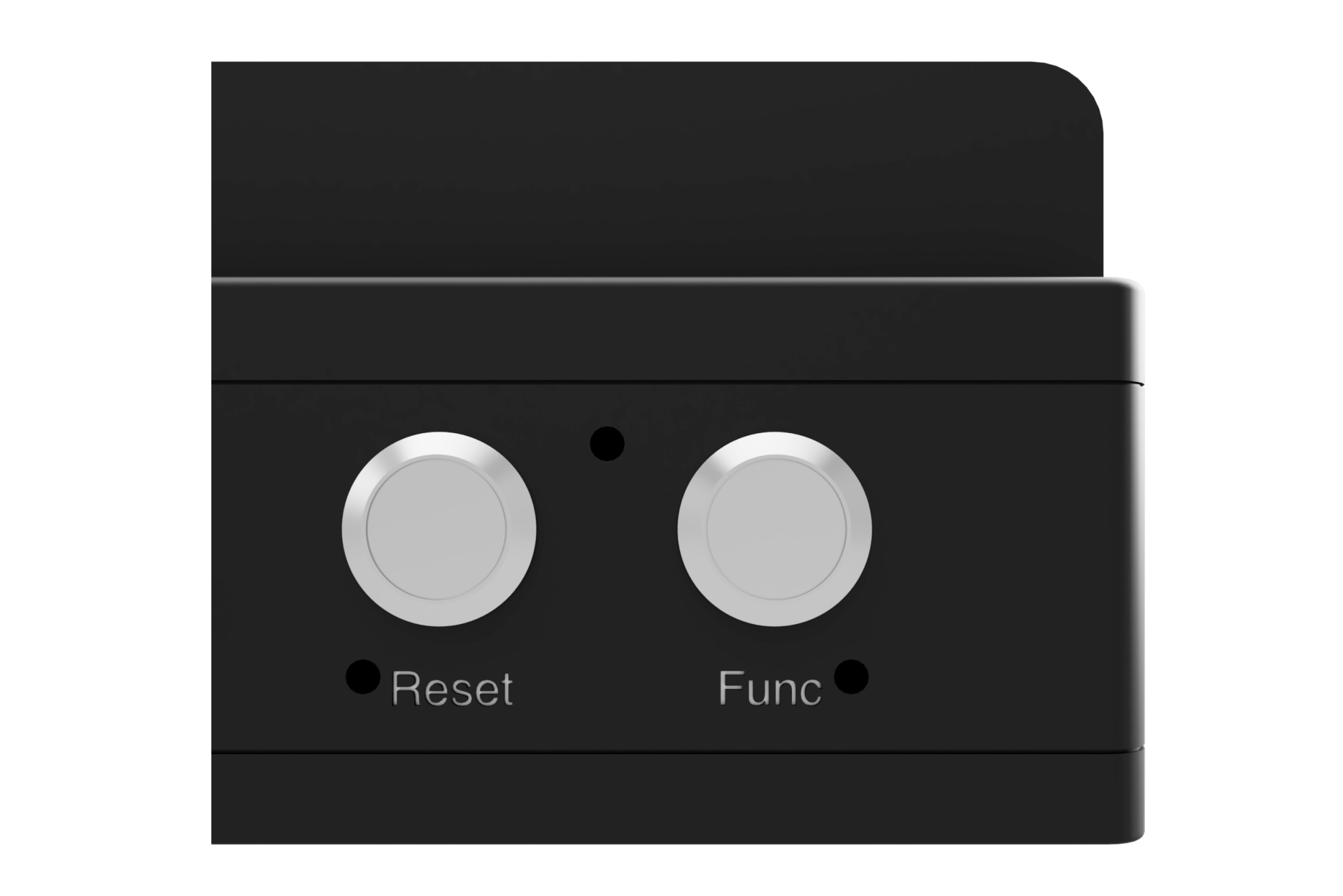 The RESET and FUNC buttons on the South face of the MK3 compute unit