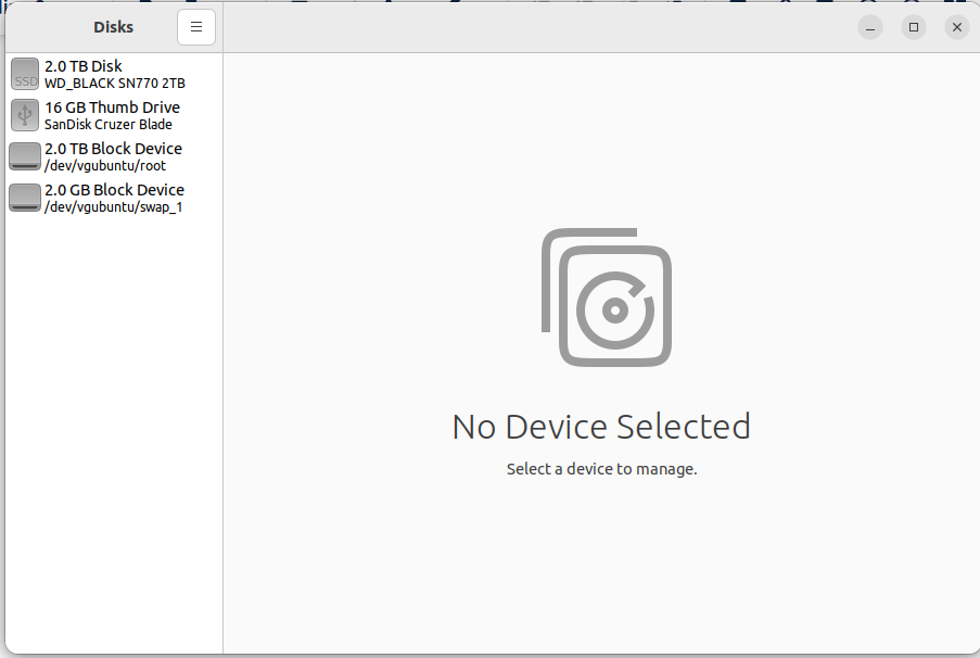 Gnome Disk Utility Tool interface.