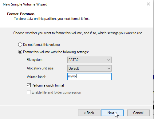 Create new partition (formatting step).