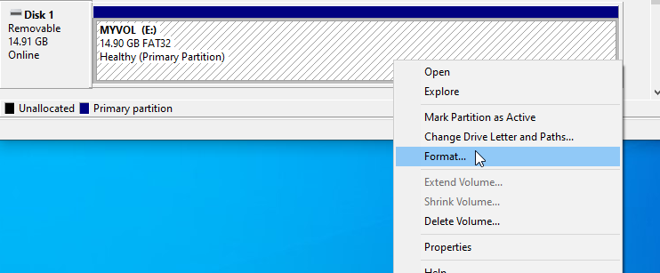 Format primary partition
