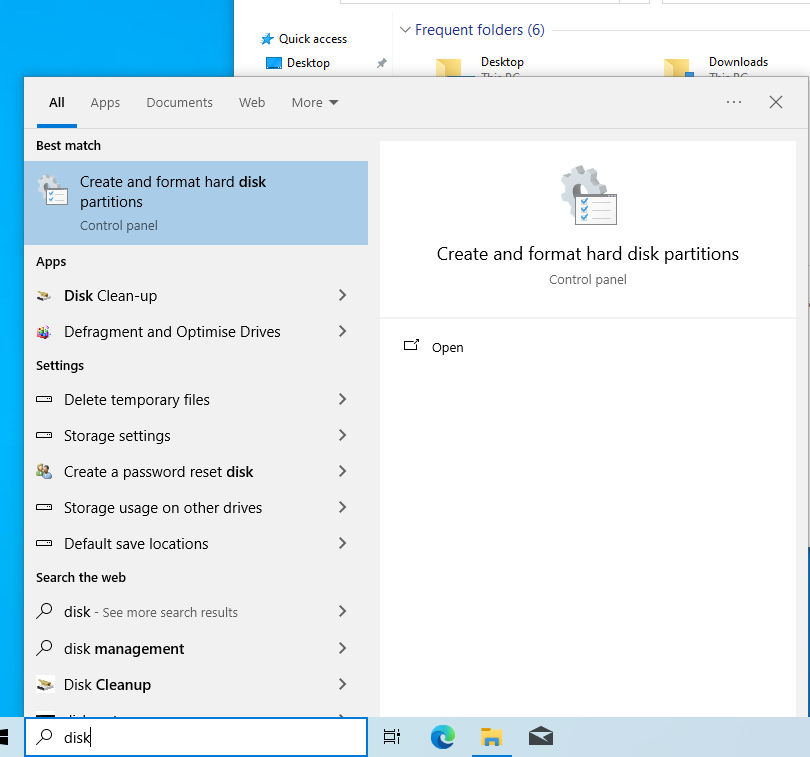 Opening disk management