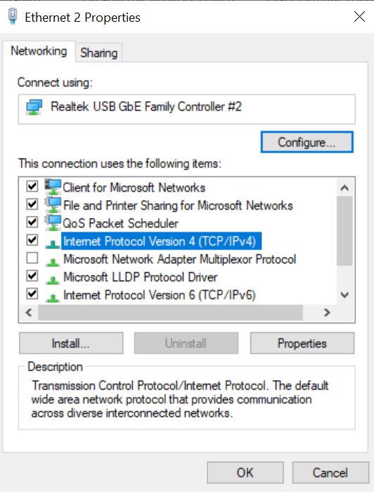 Windows Ethernet Properties