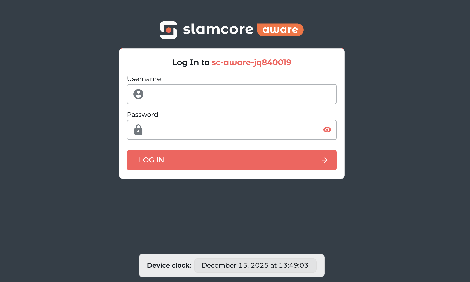 Slamcore Aware Login Page